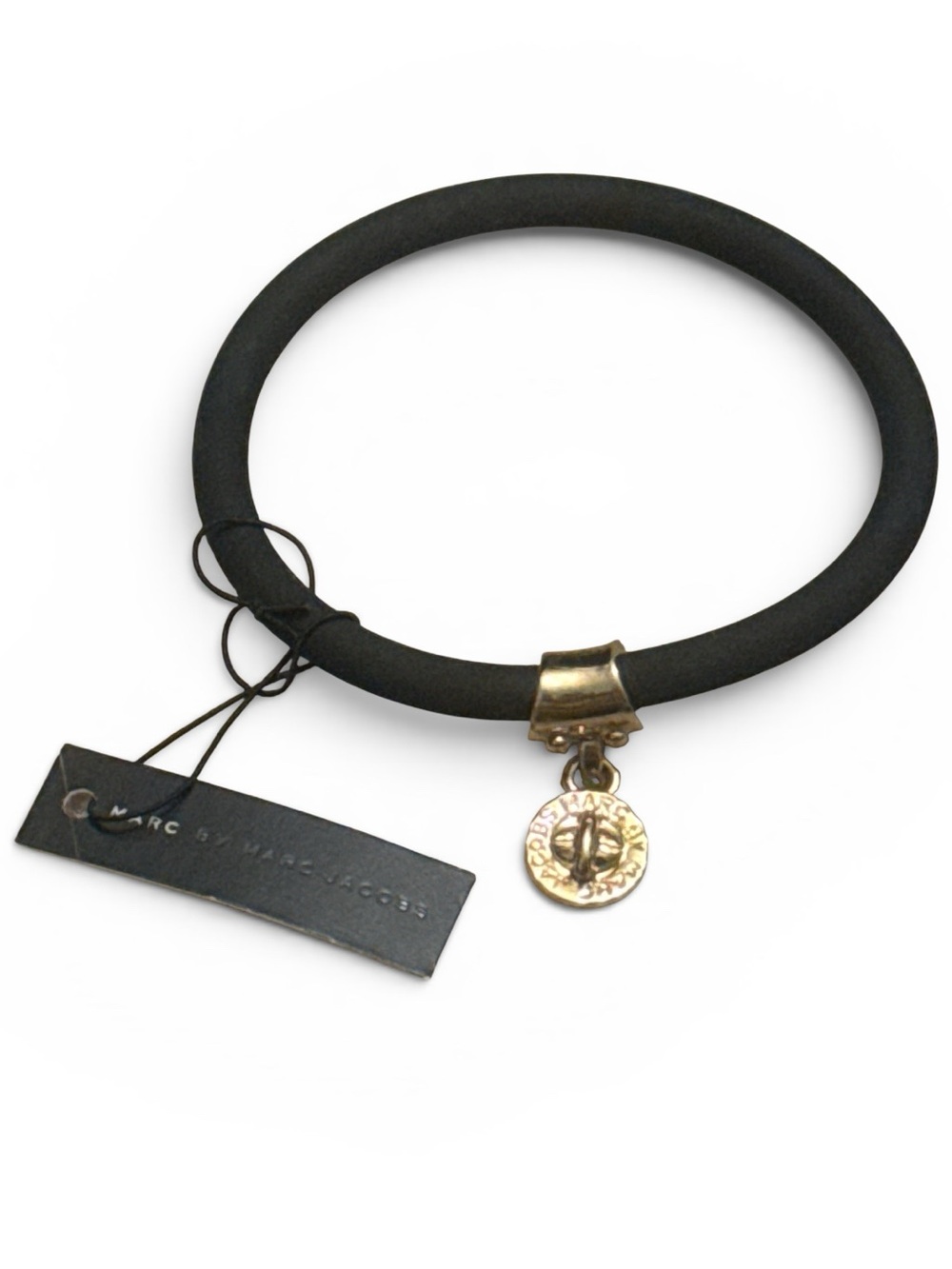 Marc by Marc Jacobs Black Bangle with Gold-Tone Coin Charm
